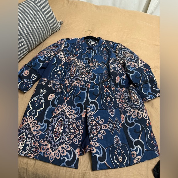 CHICOS 4 (US 20/22)jacquard embroidered topper jacket blue metallic lined boho - Picture 4 of 15